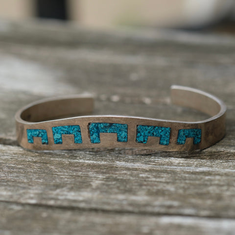Vintage Sterling Turquoise Inlay Cuff