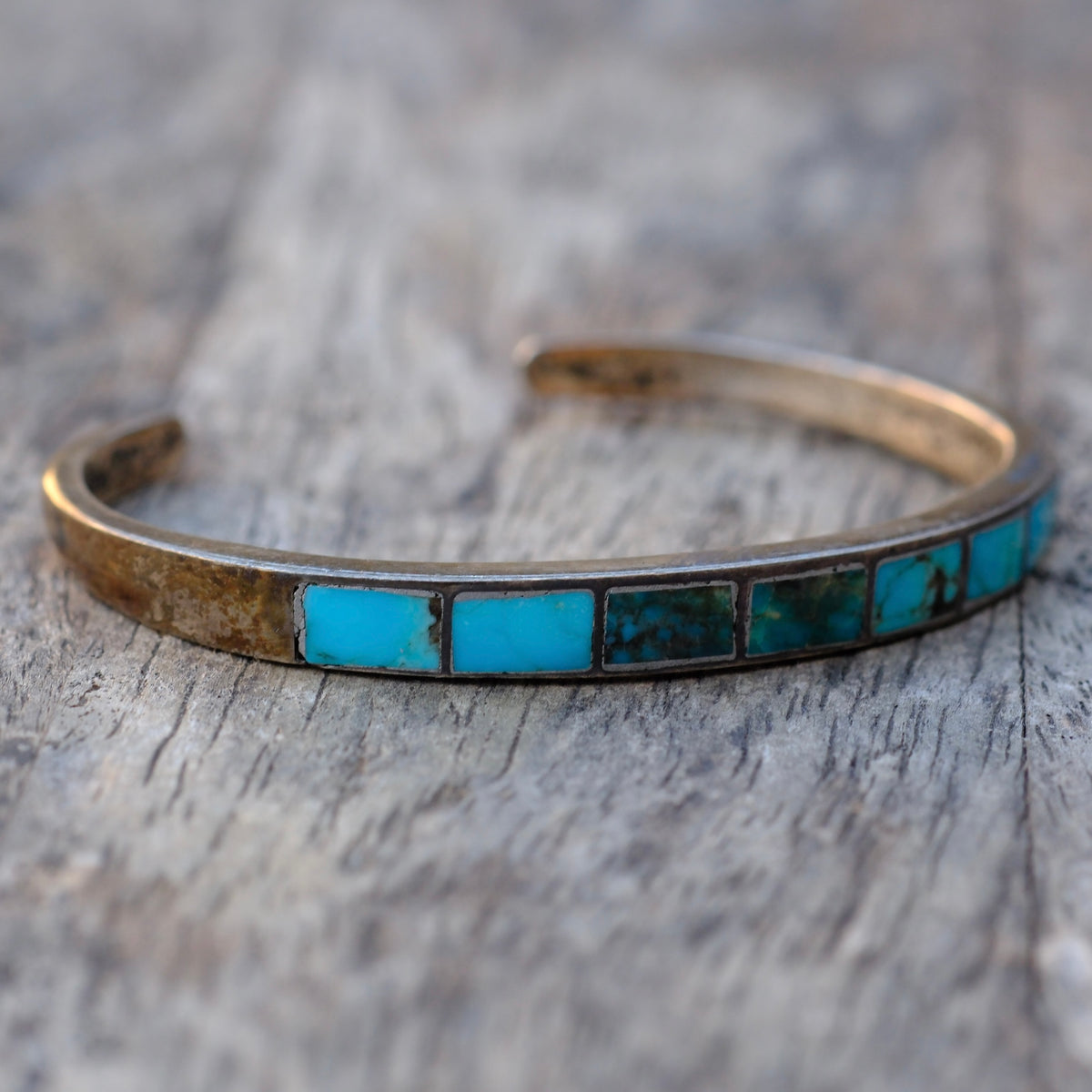 Vintage Sterling Turquoise Inlay Cuff Bracelet