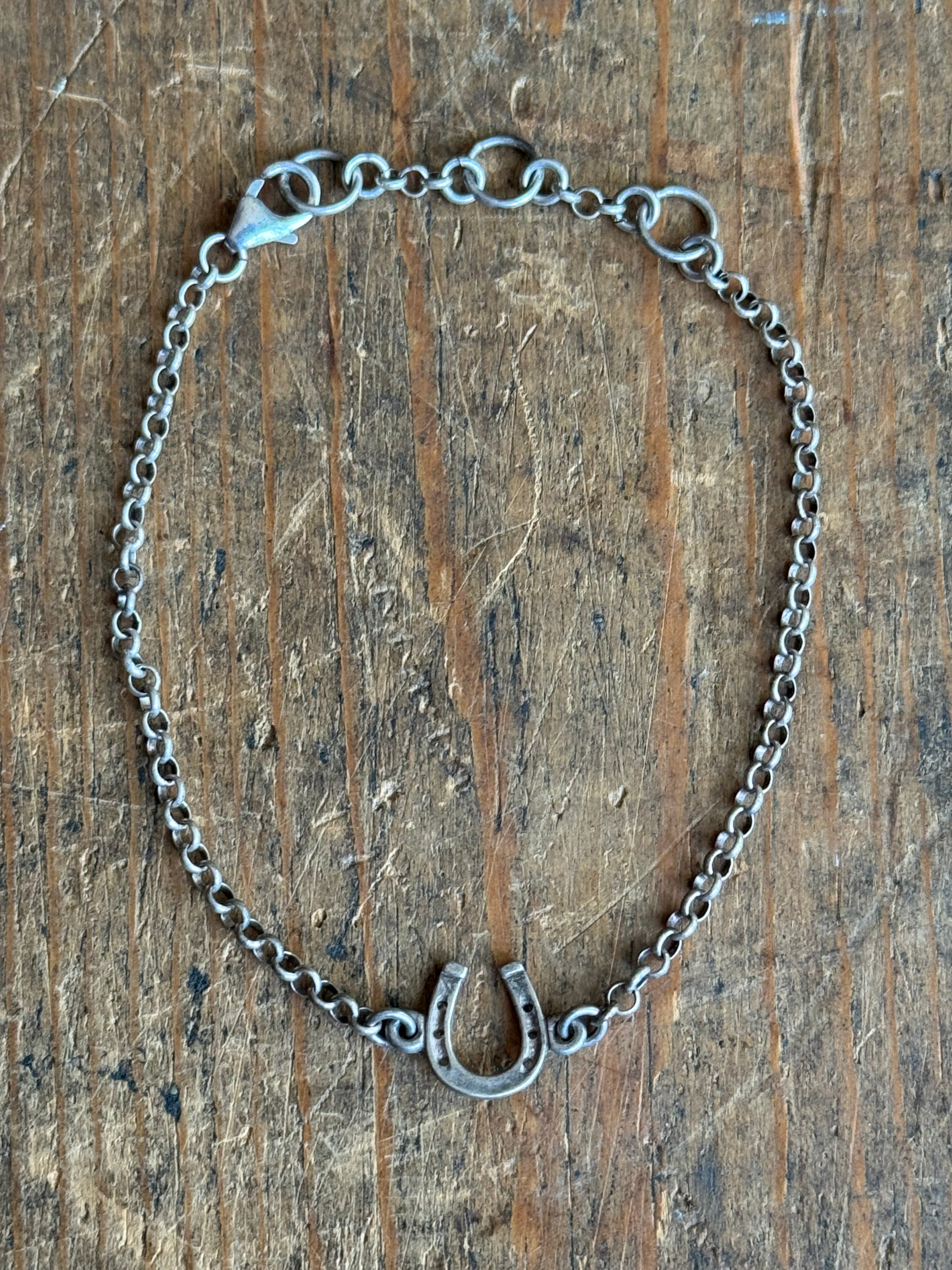 Vintage Sterling Silver 7.25” Horseshoe Rolo Chain Bracelet