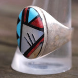 Vintage Sterling Zuni Inlay Ring 11.25