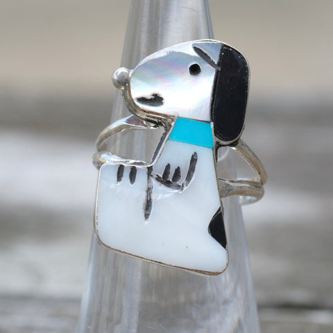 Vintage Sterling Zuni Inlay Snoopy Ring 6