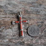 Vintage Sterling 7-Stone Coral Cross Necklace