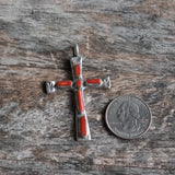 Vintage Sterling 7-Stone Coral Cross Necklace