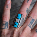 Vintage Sterling Turquoise and Mother Of Pearl Inlay Ring 10.5