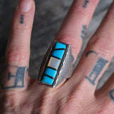 Vintage Sterling Turquoise and Mother Of Pearl Inlay Ring 10.5