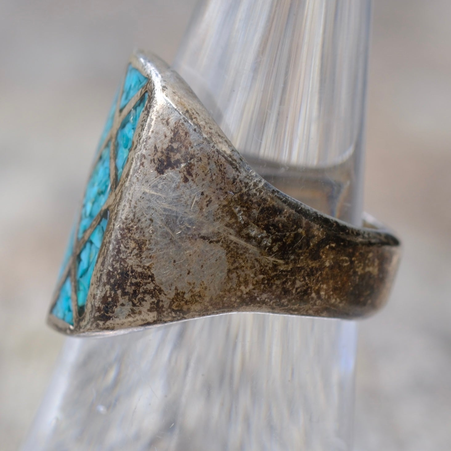 Vintage Sterling Turquoise Inlay Ring 7.25