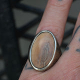 Vintage Sterling Wood Inlay Ring 7.5