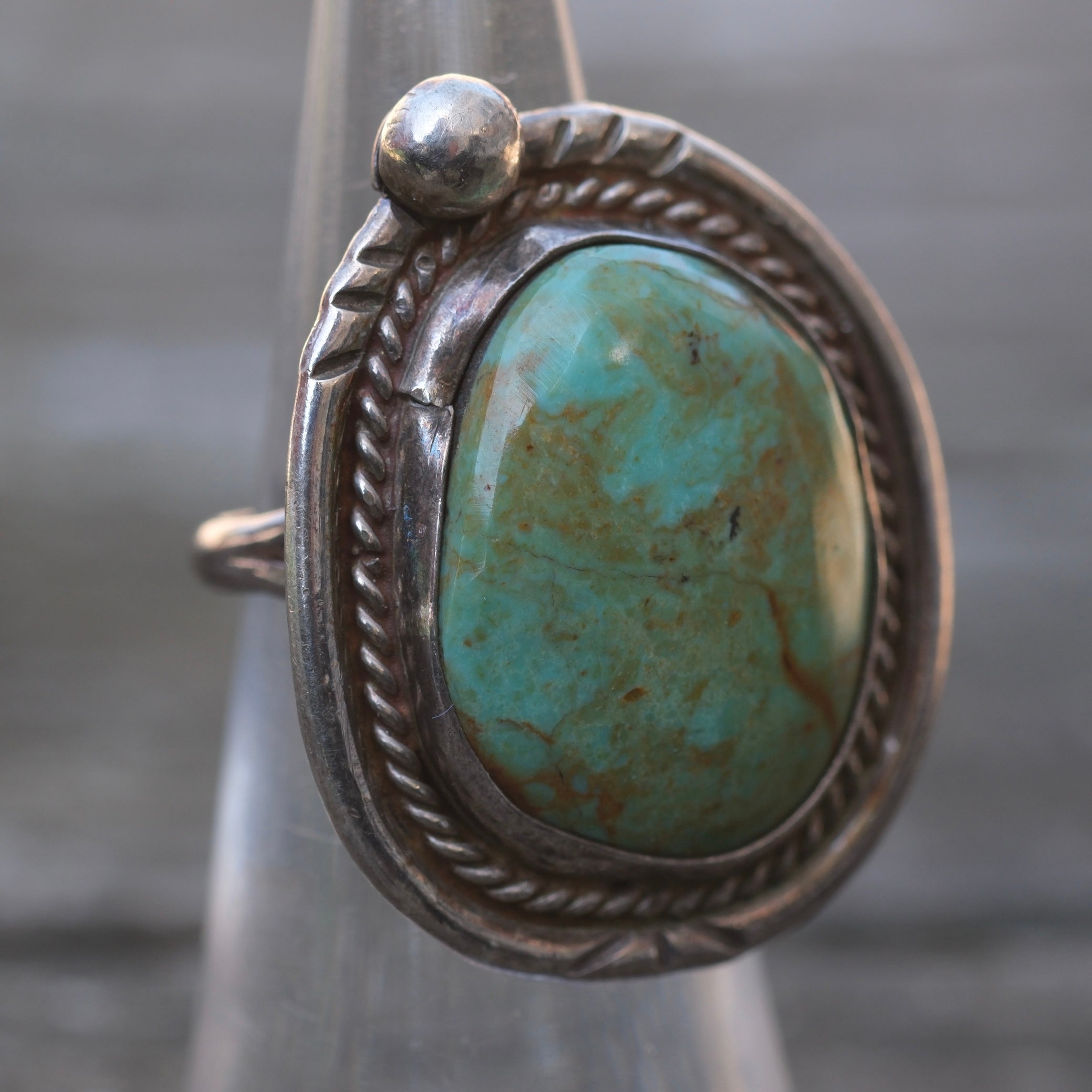 Vintage Sterling Turquoise Roper Ring 4.75