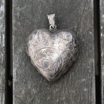 Vintage Sterling Engraved Heart Locket Pendant