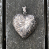 Vintage Sterling Engraved Heart Locket Pendant