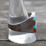 Vintage Sterling Turquoise and Goldstone Inlay Striper Ring 12