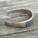 Vintage Sterling Turquoise and Coral Inlay Cuff