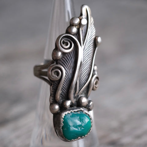 Vintage Sterling Turquoise Feather Ring 5