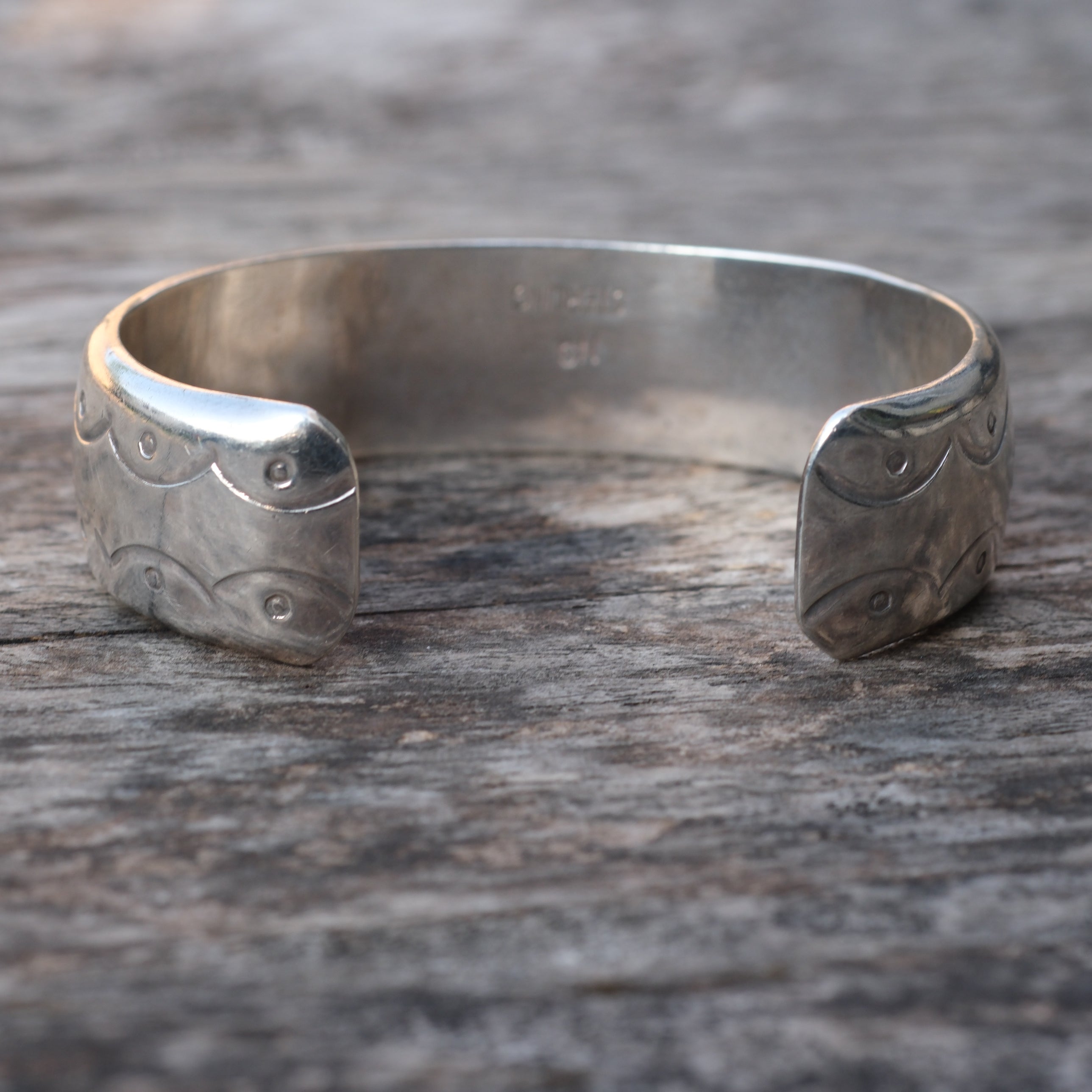 Vintage Sterling Silver Hollow Dome Stamped Cuff