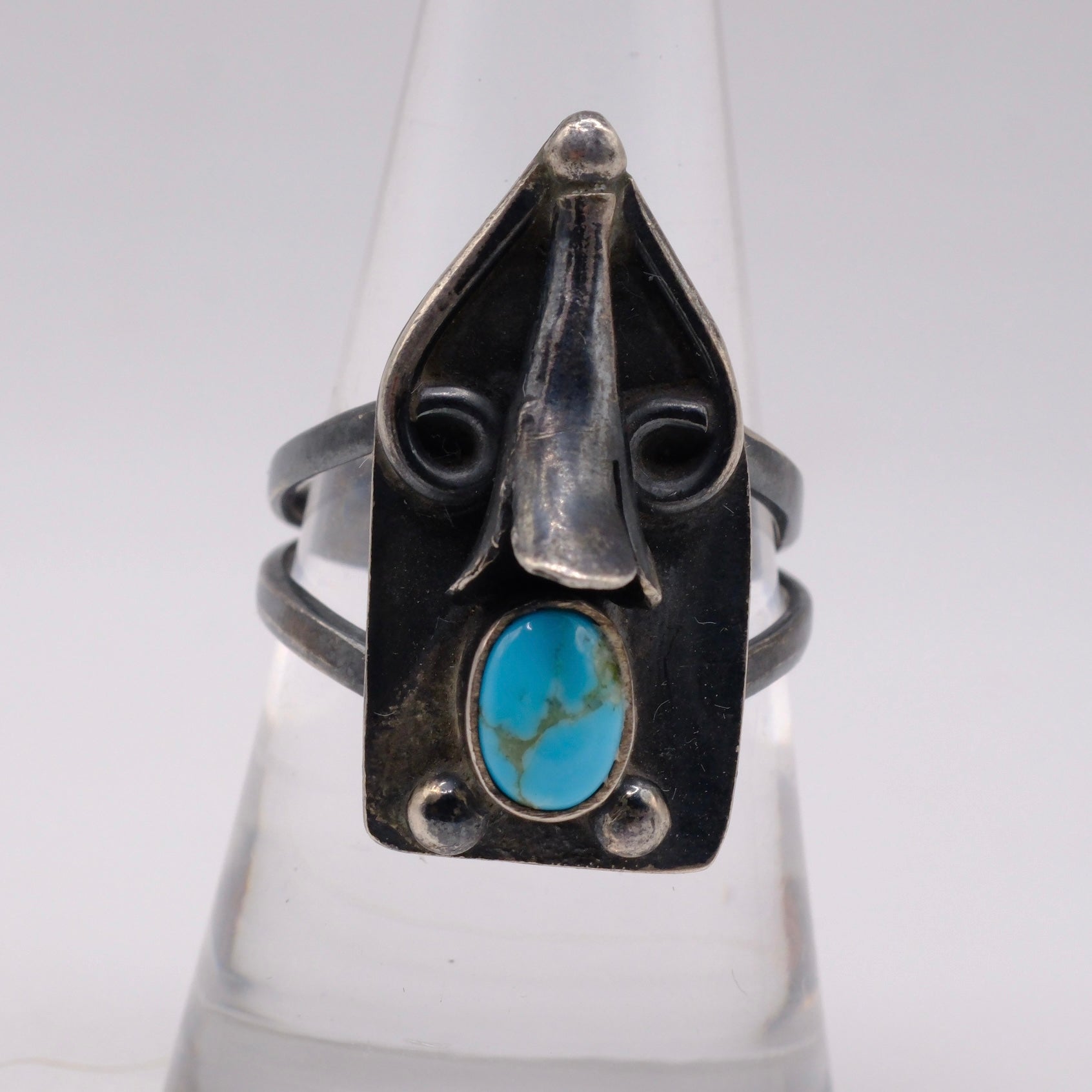 Vintage Sterling Turquoise Blossom Ring 7.25