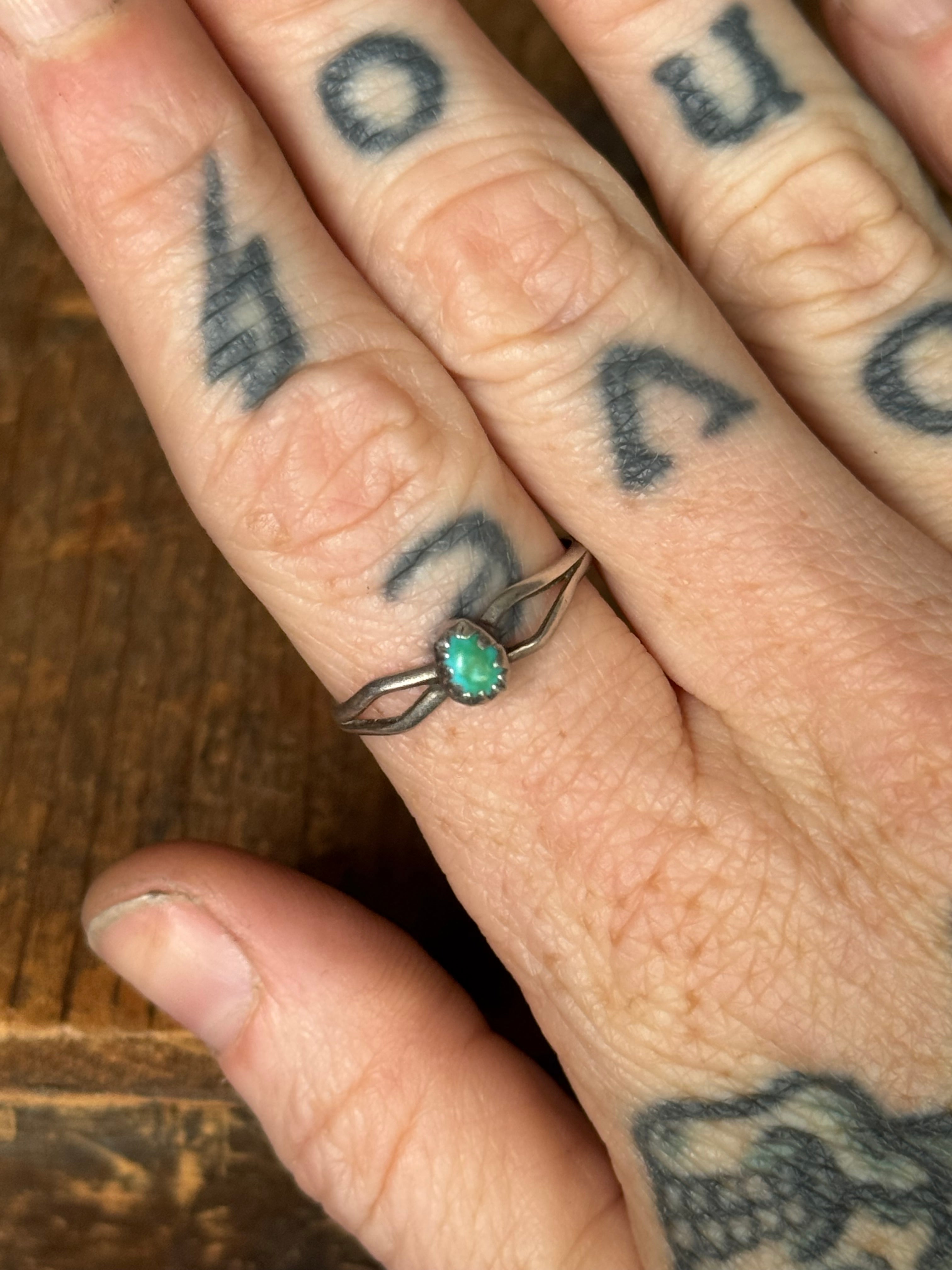 Vintage Sterling Silver Turquoise Diamond Stacker Ring 8.75