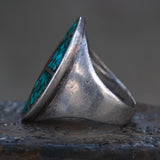 Vintage Sterling Crushed Turquoise and Coral Inlay Ring 10