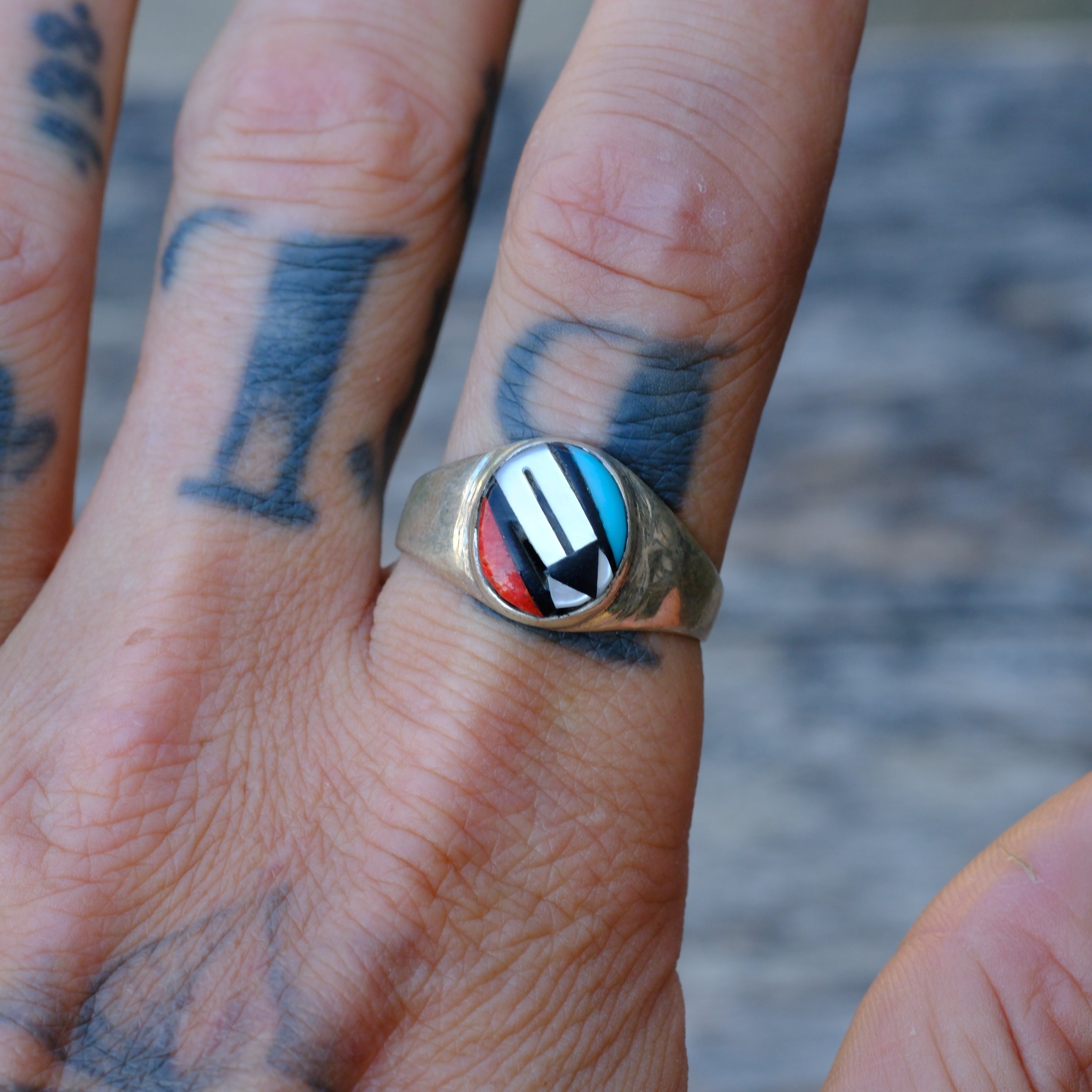 Vintage Sterling Zuni Inlay Ring 11
