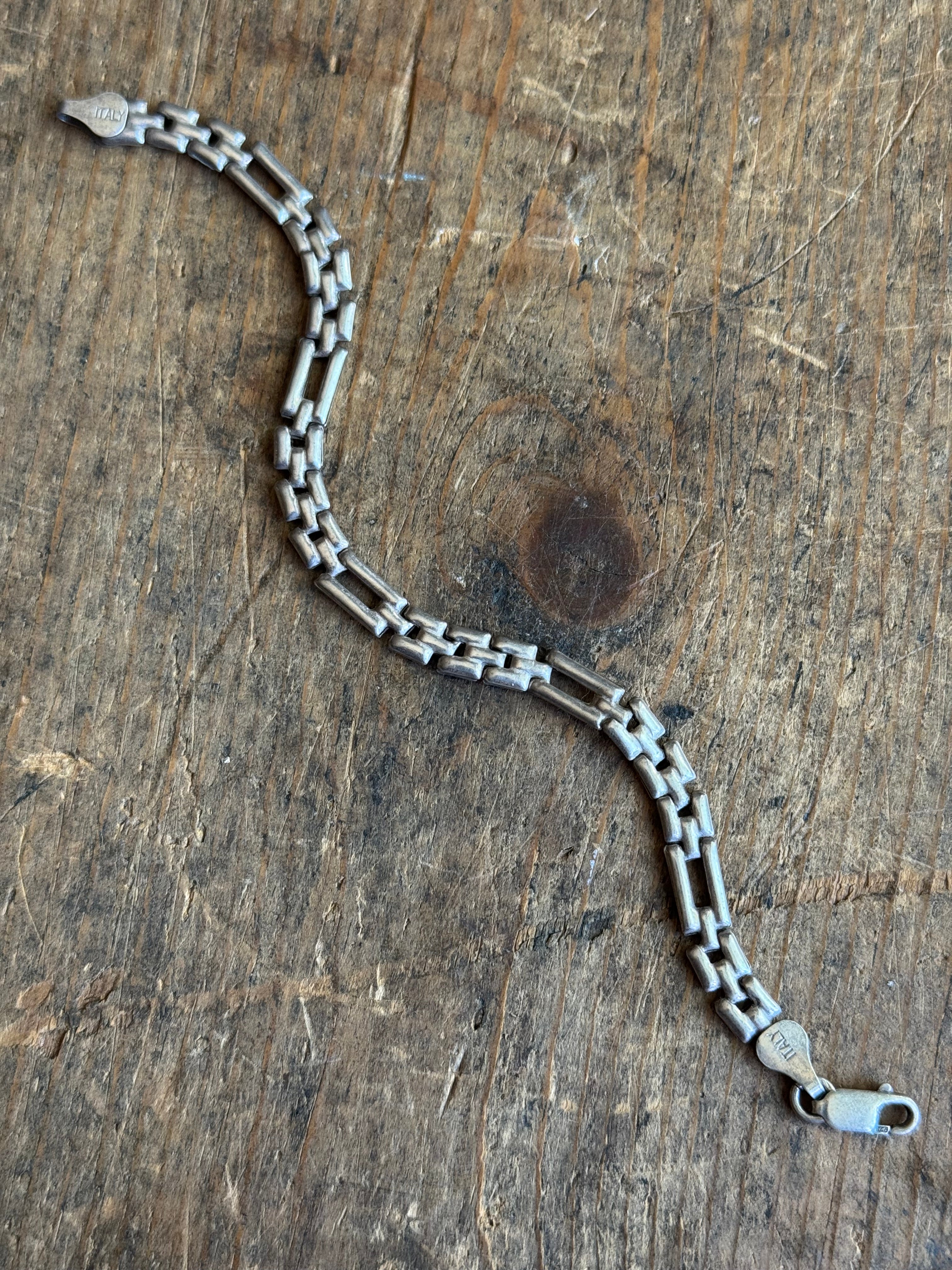 Vintage Sterling Silver Hollow Square Link Chain Bracelet