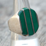 Vintage Sterling Malachite Inlay Striper Ring 9.75