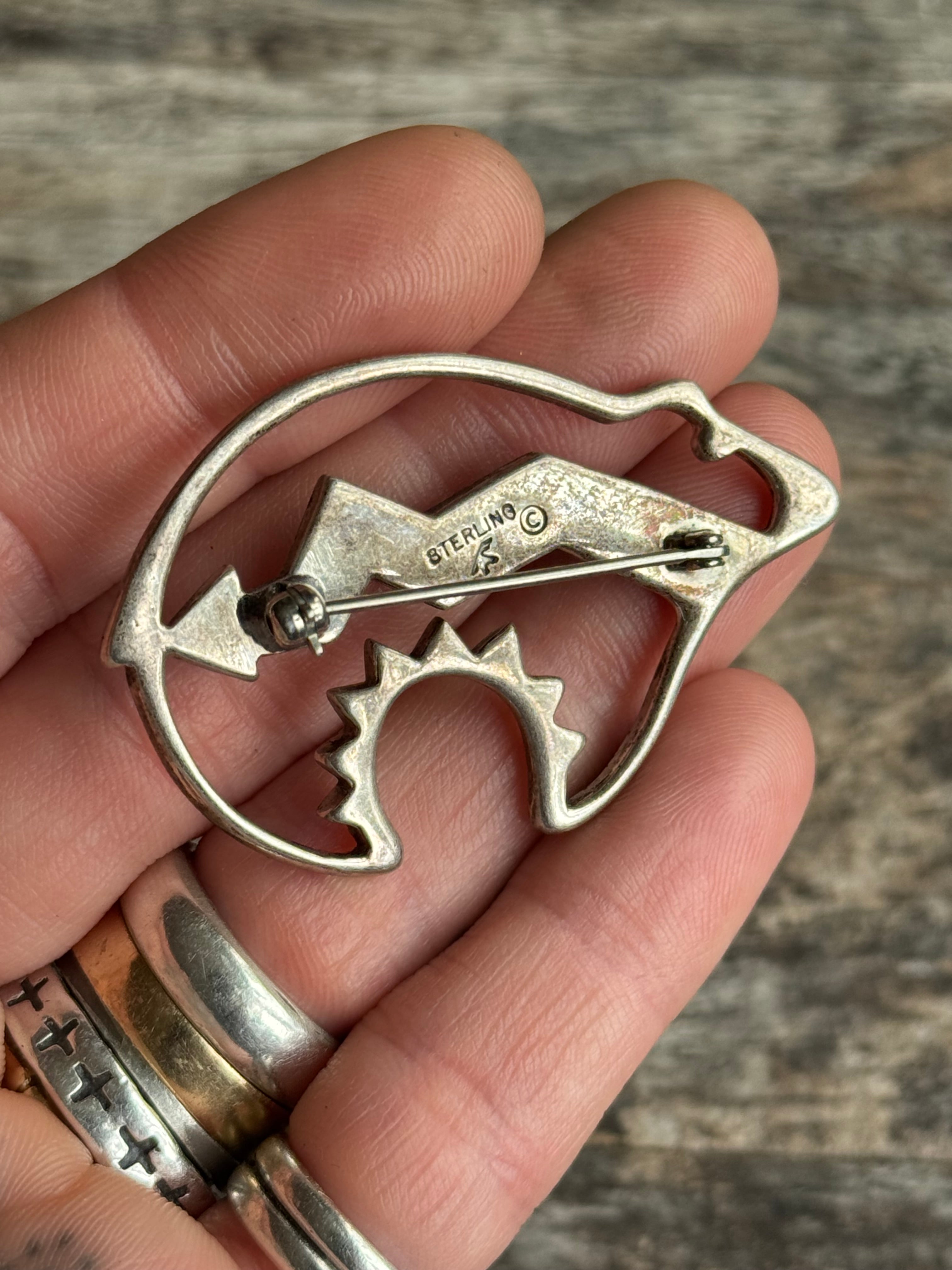 Vintage Sterling Silver Multistone Inlay Spirit Bear Pin