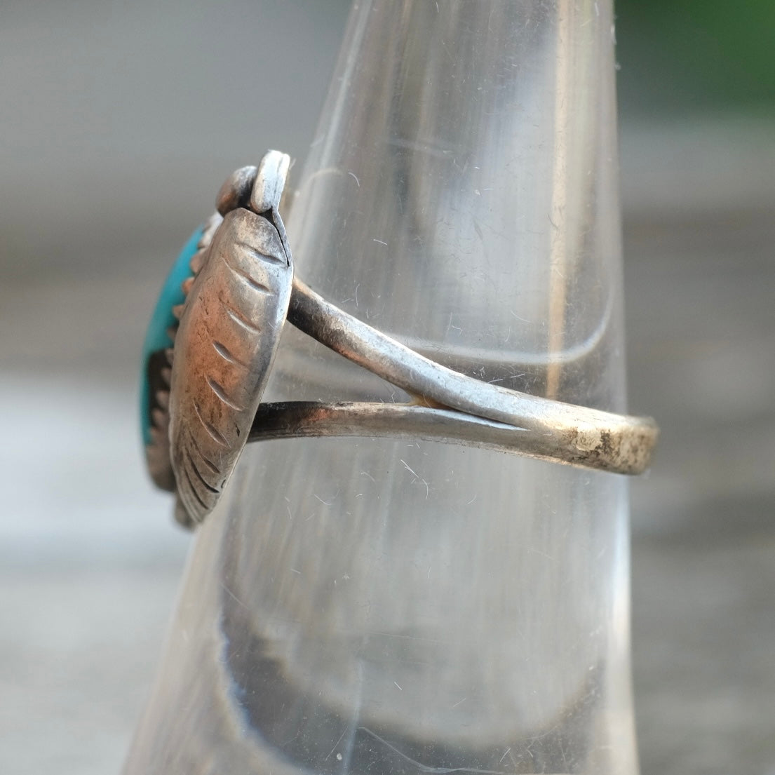 Vintage Sterling Turquoise Feather Ring 6.75