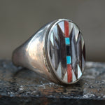 Vintage Sterling Zuni Inlay Ring 10.5