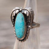 Vintage Sterling Turquoise Feather Ring 2.5