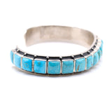 Vintage Sterling Turquoise Inlay Row Cuff Bracelet 6.75"