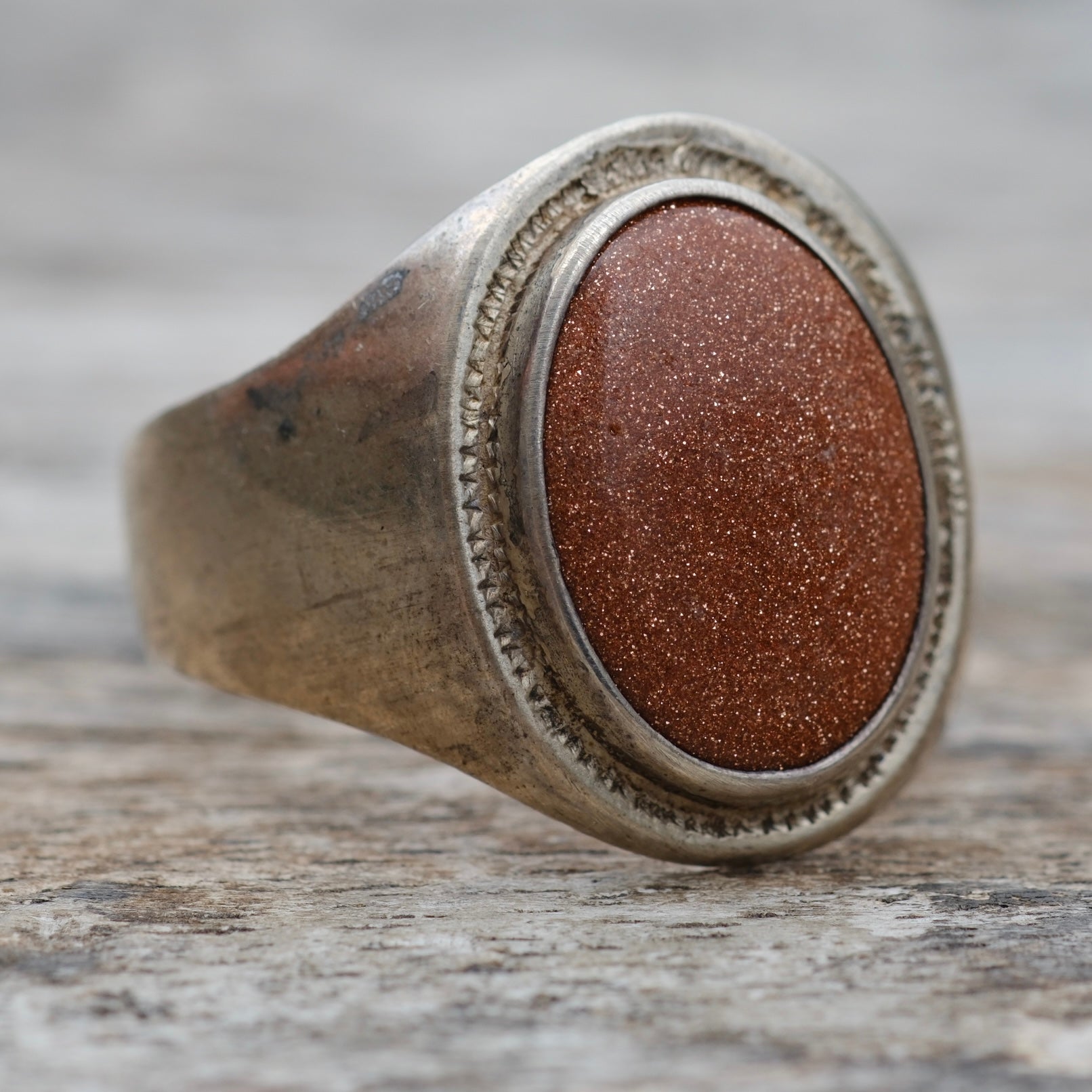 Vintage Sterling Goldstone Ring 13