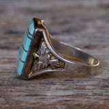 Vintage Sterling Turquoise Inlay Thunderbird Ring 12.5