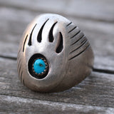 Vintage Sterling Turquoise Bear Paw Ring 10.5