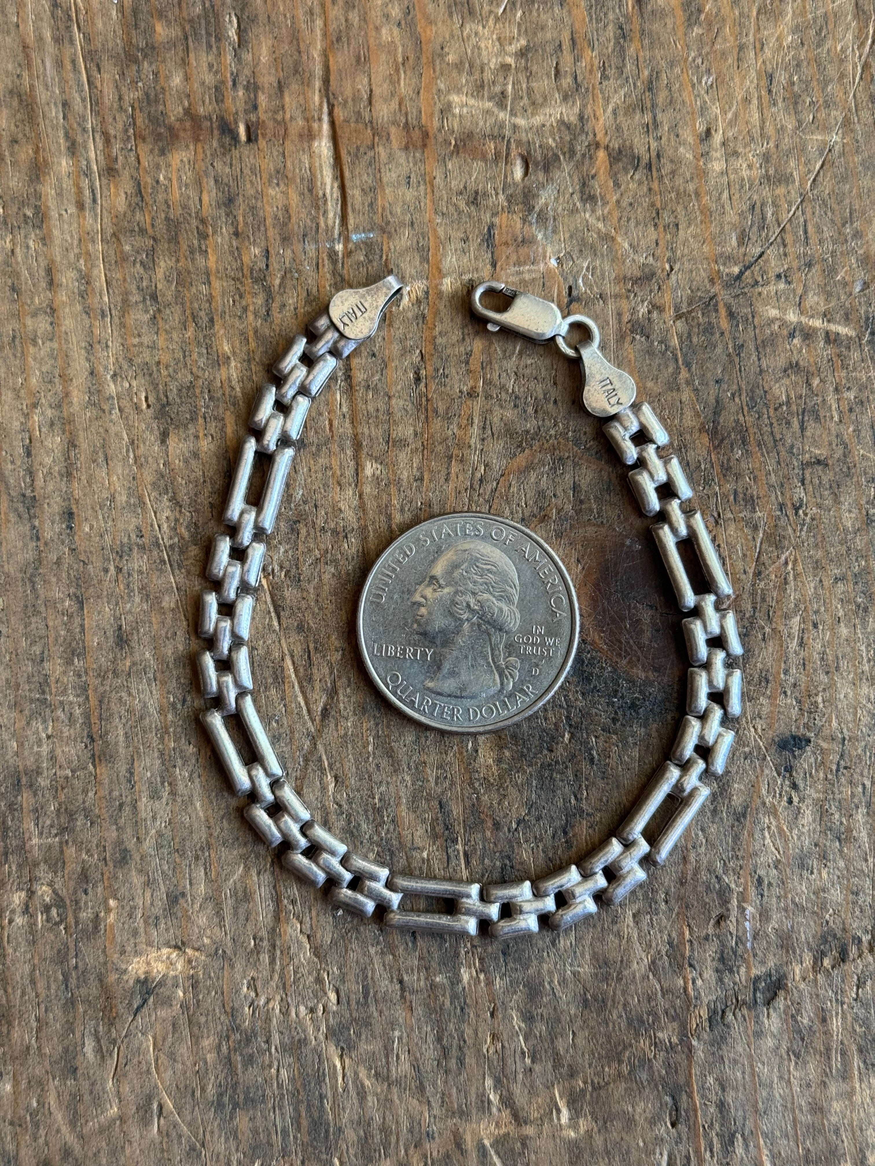 Vintage Sterling Silver Hollow Square Link Chain Bracelet