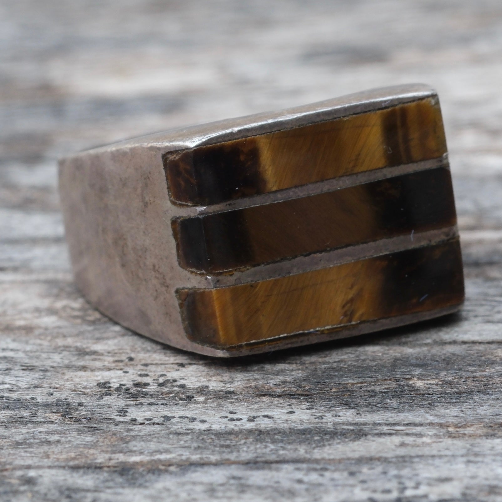 Vintage Sterling Tigers Eye Inlay Striper Ring 9