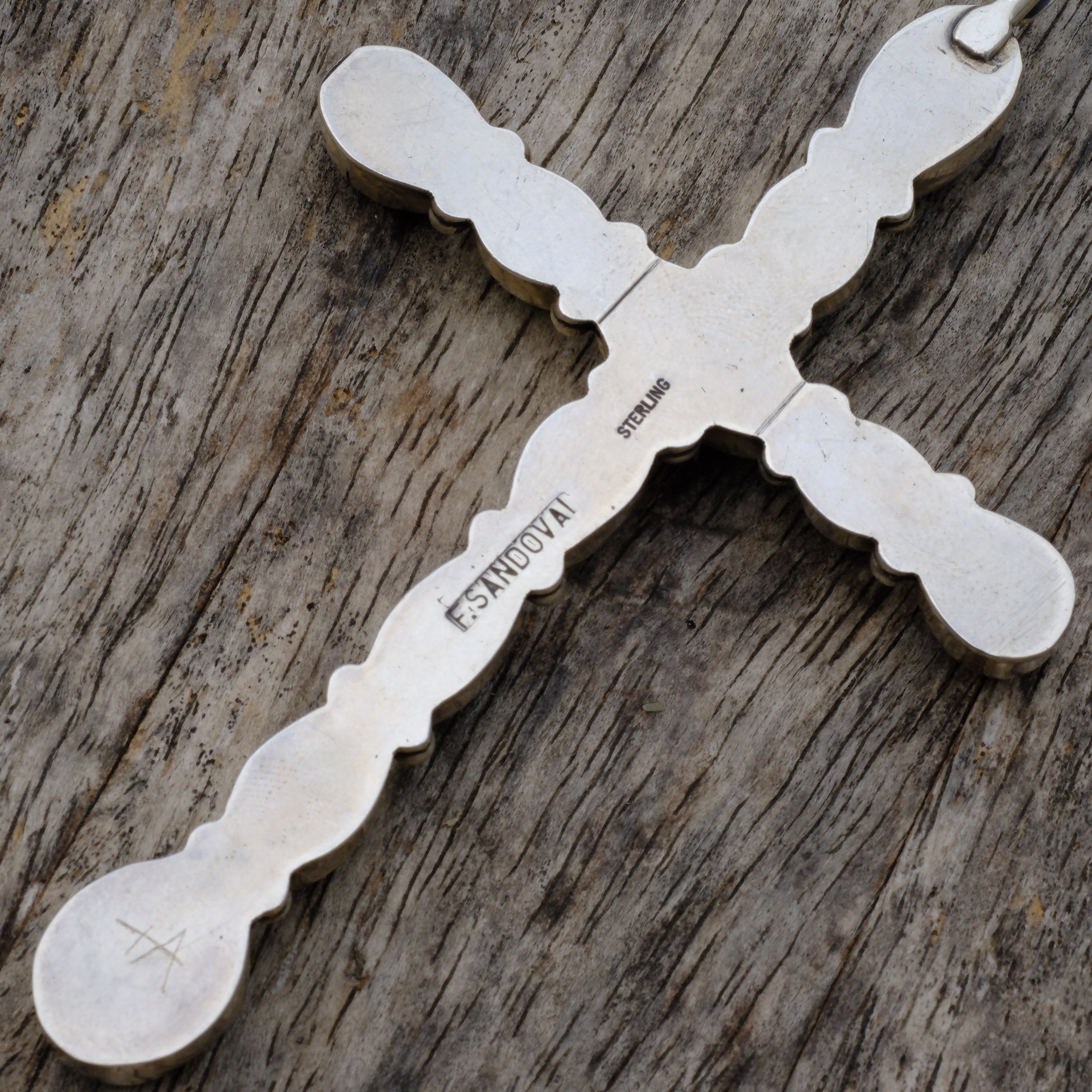 HUGE Vintage Sterling Turquoise Cluster Cross Pendant