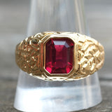 Vintage Gold Plated Red Glass Signet Ring 12.25