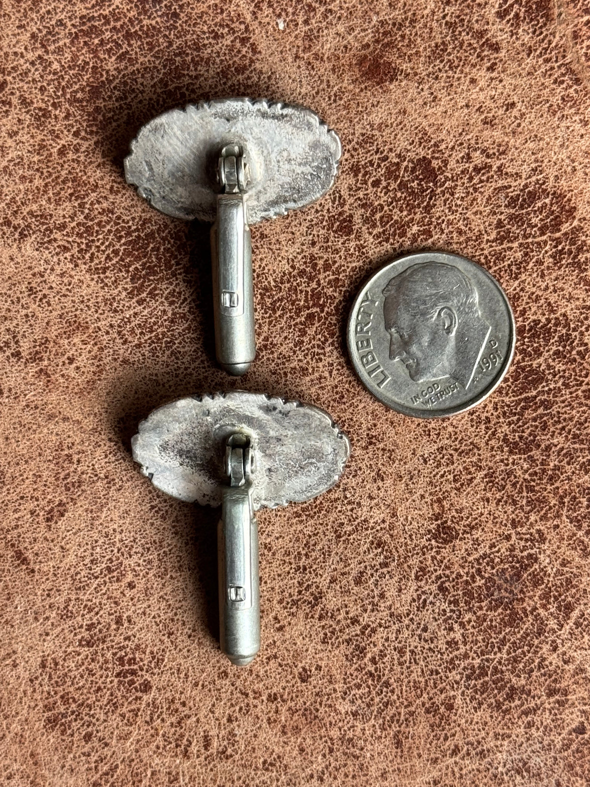 Vintage Sterling Silver Framed Turquoise Cufflinks