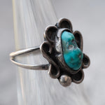 Vintage Sterling Turquoise Floral Ring 5.75