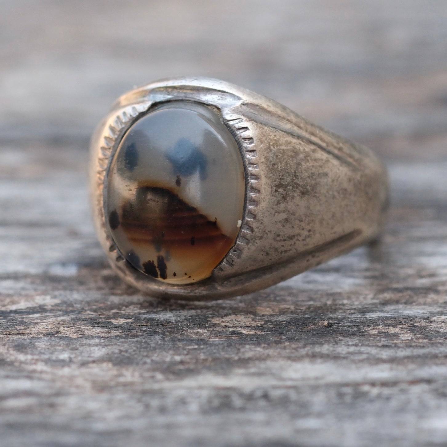 Vintage Sterling Agate Signet Ring 6.5
