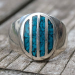 Vintage Sterling Crushed Turquoise Inlay Striper Ring 10