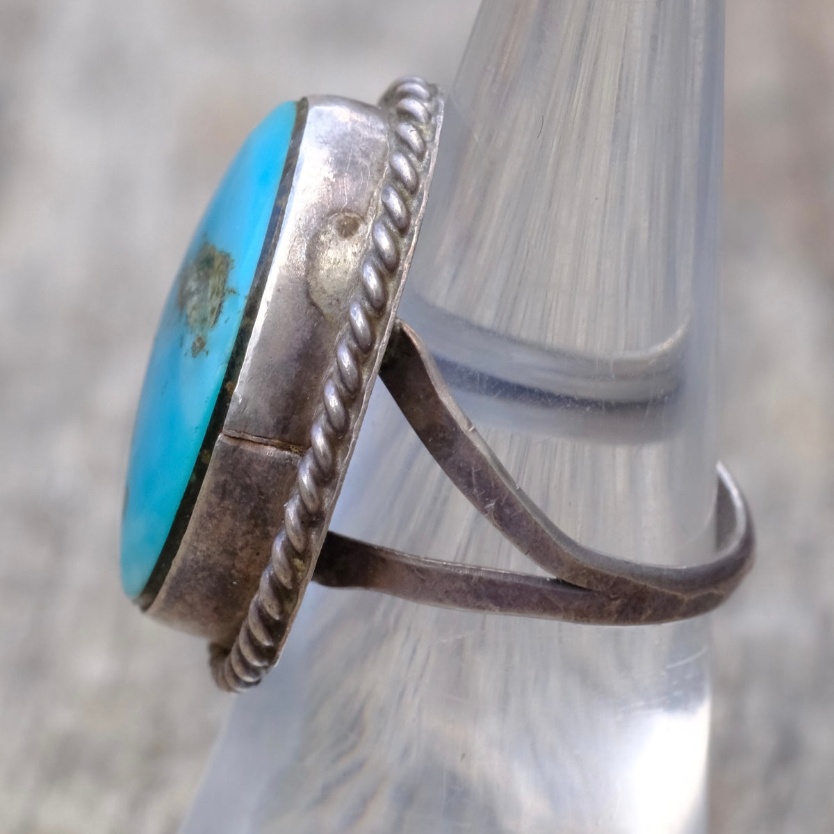 Vintage Sterling Turquoise Roper Ring 6.5