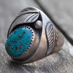 Vintage Sterling Turquoise Feather Ring 10.5