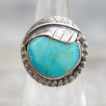 Vintage Sterling Turquoise Feather Ring 3.5
