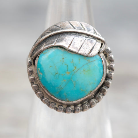 Vintage Sterling Turquoise Feather Ring 3.5