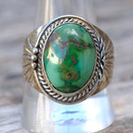 Vintage Sterling Turquoise Ribbed Bandf Ring 11.75