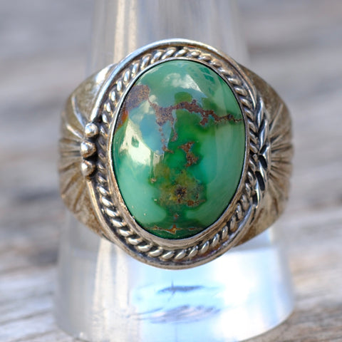 Vintage Sterling Turquoise Ribbed Bandf Ring 11.75