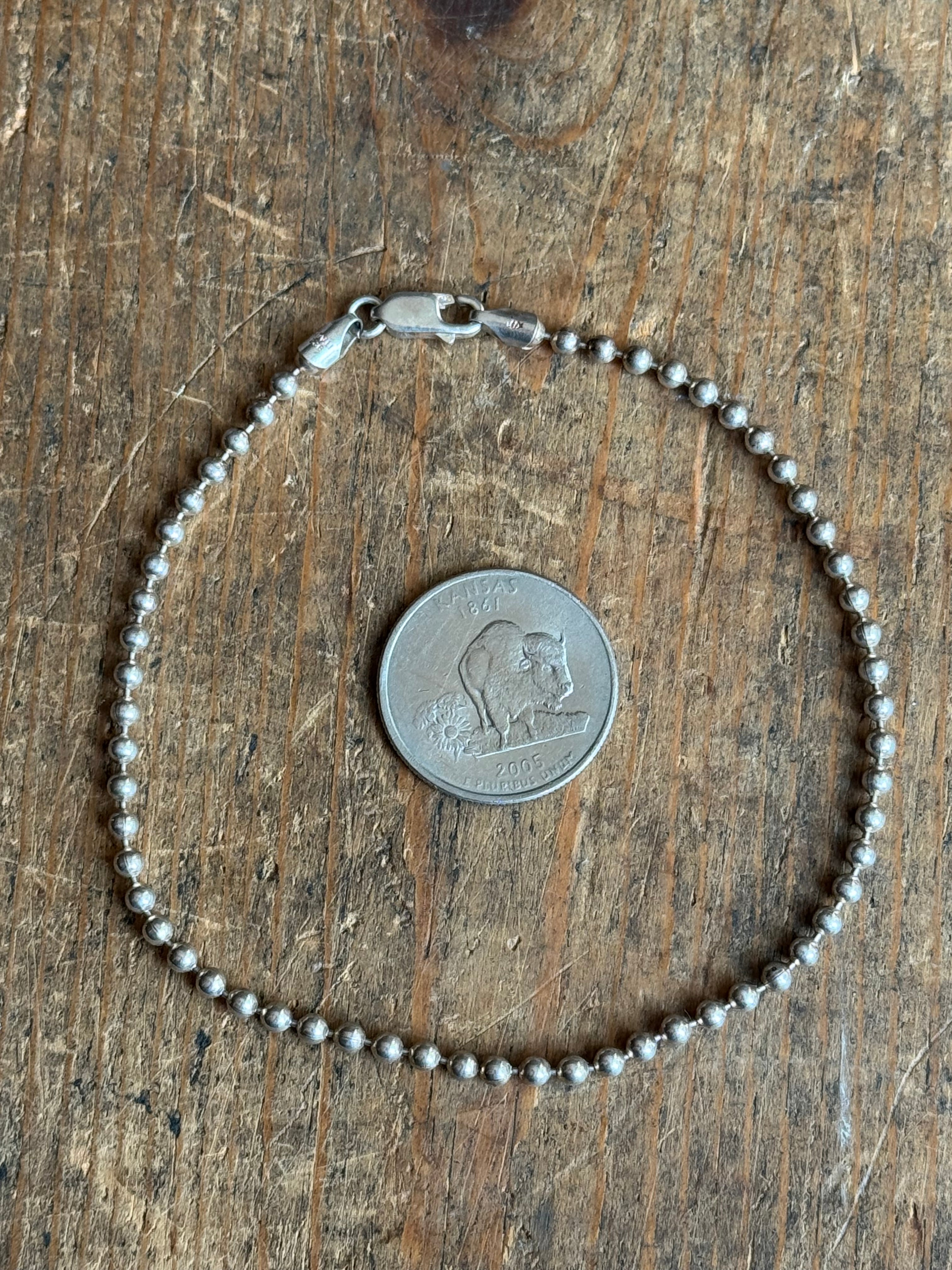 Vintage Sterling Silver 9.5” Ball Chain Bracelet