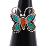 Vintage Sterling Turquoise and Coral Butterfly Ring 5.5