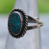 Vintage Sterling Turquoise Roper Ring 3.5