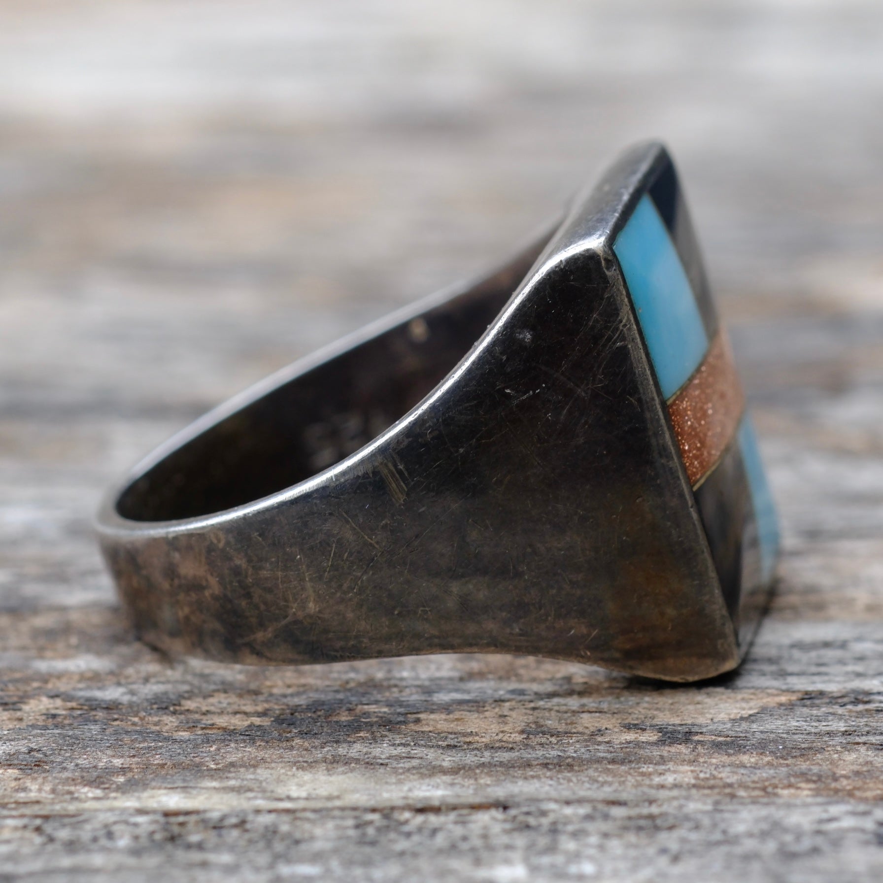 Vintage Sterling Multistone Inlay Ring 11.5